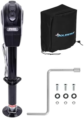 POLESTAR Electric Trailer Jack 5000lbs Electric Power A-Frame Tongue Jack with Waterproof Protective Cover & LED Light for Travel Trailer Camper RV 12V DC with Hard Wiring 9"-27" Lift