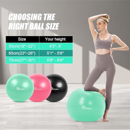 Polygon Exercise Ball Professional Grade Anti-Burst Balance Ball For Yoga Birthing Stability Core Exercise Fitness Workout Guide Included