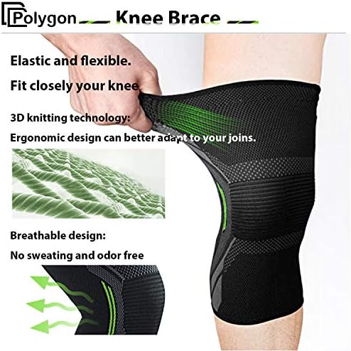 Polygon Knee Support Brace 2 Pack Knee Compression Sleeve For Running Arthritis ACL Meniscus Tear Sports Joint Pain Relief And Injury Recovery