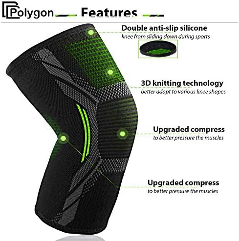Polygon Knee Support Brace 2 Pack Knee Compression Sleeve For Running Arthritis ACL Meniscus Tear Sports Joint Pain Relief And Injury Recovery