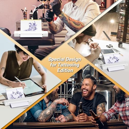 Ponek M08F Tattoo Stencil Printer Tattoo Printer Machine With 10 Pcs Transfer Paper Bluetooth Stencil Printers For Tattooing Tattoo Thermal Printers For Beginners & Temporary Tattoo White