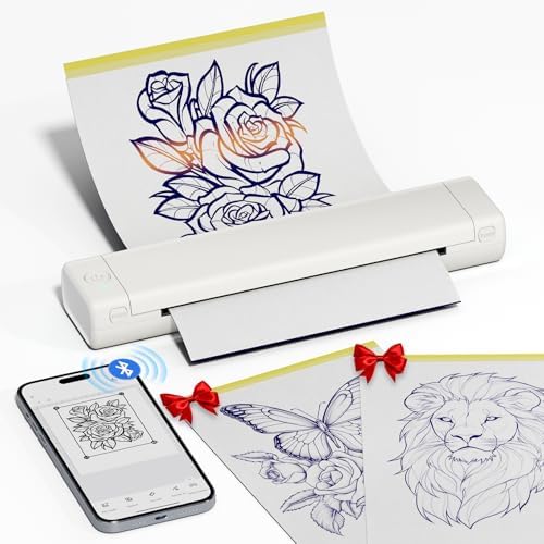 Ponek M08F Tattoo Stencil Printer Tattoo Printer Machine with 10 Pcs Transfer Paper Bluetooth Stencil Printers for Tattooing Tattoo Thermal Printers for Beginners & Temporary Tattoo White