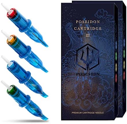 POSEIDON V3 Tattoo Cartridge Needles 30PCS Mixed Size 3RL 5RL 7RL 5RM 7RM 9RM Disposable Steriled Needles with Membrane Safety Cartridges (30pcs #12/10 Standard)