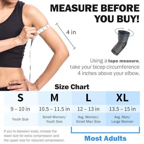 POWERLIX Elbow Brace Compression Support (Pair) - Elbow Sleeve For Tendonitis Tennis Elbow Brace And Golfers Elbow Treatment Arthritis Workouts Weightlifting-Reduce Elbow Pain (Black L)