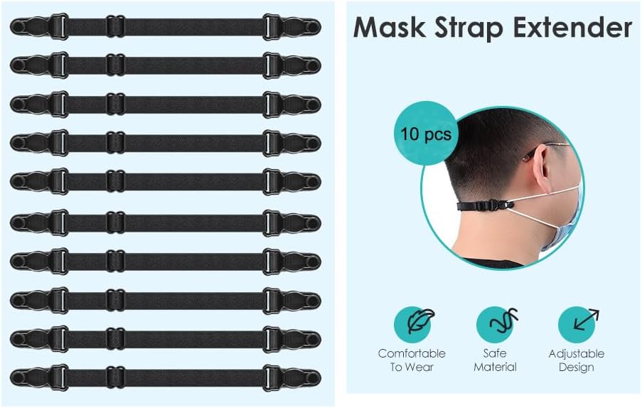 PUGAILA 10Pcs Mask Strap Extenders Mask Extenders/Ear Savers Face Mask Extender Strap Mask Straps For Back Of Head High Elastic Fabric Mask Ear Saver (10PCS)