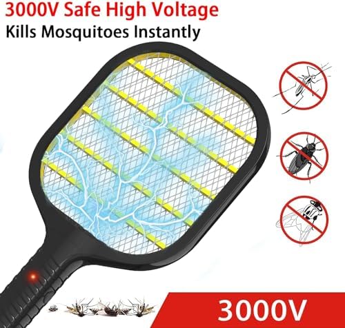 Pzqzmar Fly Swatter Fly Zapper Mosquito Zapper 3000V Handheld Bug Zapper Racket Electric 3-Layer Safety Mesh Fly Swatter For Indoor & Outdoor(2 Pack)