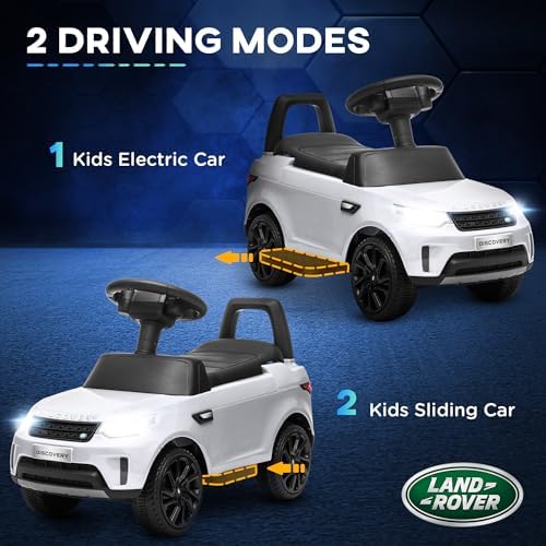 Qaba 6V Electric Car For Kids 2 In 1 Sliding Car Battery Powered Ride On Toy For Toddlers With Forward Music Horn Headlights For 18-60 Months Land Rover Licensed White