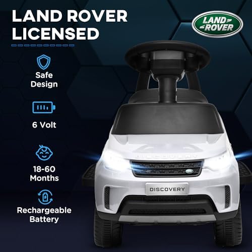 Qaba 6V Electric Car For Kids 2 In 1 Sliding Car Battery Powered Ride On Toy For Toddlers With Forward Music Horn Headlights For 18-60 Months Land Rover Licensed White