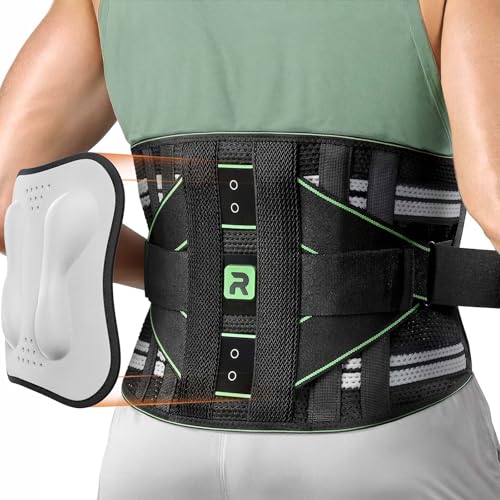 Rakiie Back Brace for Lower Back Pain Relief 8X Powerful Lumbar Support with 3D Support Pad Back Support Belt for Men Women Breathable Back Support Brace with Adjustable Strap for Herniated Disc Sciatica Green Size M (Waist: 33.