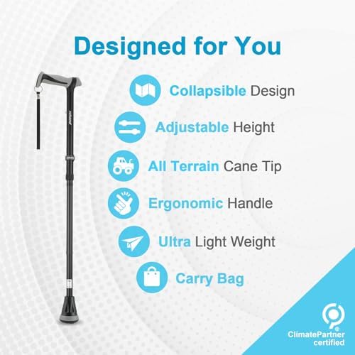 REHAND Walking Cane - Foldable Adjustable Collapsible Walking Canes For Men & Women Heavy Duty All Terrain Tip With Travel Bag Walking Sticks For Seniors & Adults