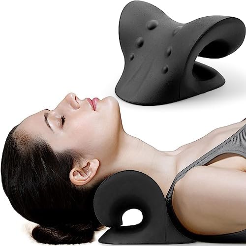 RESTCLOUD Neck and Shoulder Relaxer Cervical Traction Device for TMJ Pain Relief and Cervical Spine Alignment Chiropractic Pillow Neck Stretcher (Black)