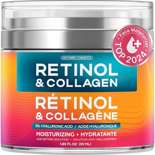 Retinol Cream for Face with Hyaluronic Acid Collagen Day & Night Moisturizer for Women and Men Age Solution Cream 1.85 Oz