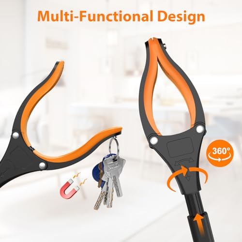 REWKCY 32in/83cm Grabber Reacher Tool 2-Pack Foldable Reacher Grabber With 360° Rotating Jaw & Magnet Heavy Duty Pick Up Stick For Seniors