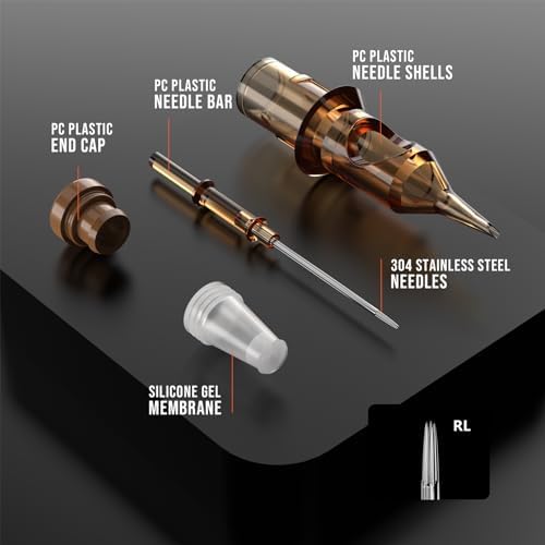 RHEIN Tattoo Cartridge Needles 20pcs 3RL #10 Bugpin 3 Round Liner Needle Diameter 0.3mm 7mm X-Taper For Tattoo Artists & Beginners EN02-20-1003RL