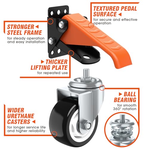Ronlap Workbench Casters Kit 880 Lbs Capacity 3" Extra Heavy Duty Retractable Casters 4 Pack Side Mounted Adjustable Table Stepdown Casters