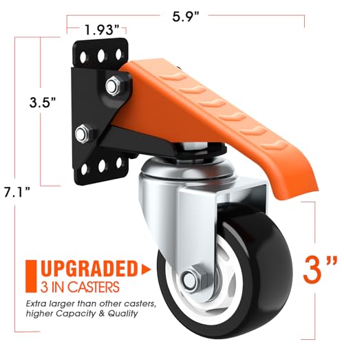 Ronlap Workbench Casters Kit 880 Lbs Capacity 3" Extra Heavy Duty Retractable Casters 4 Pack Side Mounted Adjustable Table Stepdown Casters