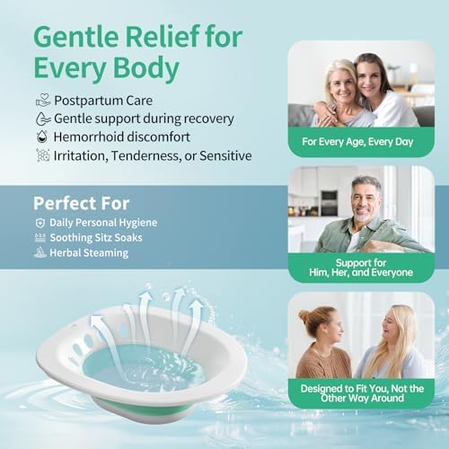 RUGUO Sitz Bath Sitz Bath For Hemorrhoids - Sitz Bath For Toilet Seat - Sitz Bath For Postpartum Care Sits Bath Kit For Women Collapsible Wider Seating Area Deeper Bowl