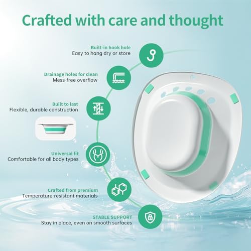 RUGUO Sitz Bath Sitz Bath For Hemorrhoids - Sitz Bath For Toilet Seat - Sitz Bath For Postpartum Care Sits Bath Kit For Women Collapsible Wider Seating Area Deeper Bowl