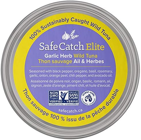 Safe Catch Elite Lowest Mercury Wild-Caught Tuna Fish Pouch Garlic Herb Flavor Gluten-Free Paleo Non-GMO High Protein Keto Food 2.6oz Pack Of 6