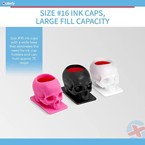 Saferly Skull Tattoo Ink Caps Cups For Tattooing Disposable Pigment Holder With Base Microblading Permanent Makeup Tattoo Supplies Size #16 Large Bag Of 200 Black