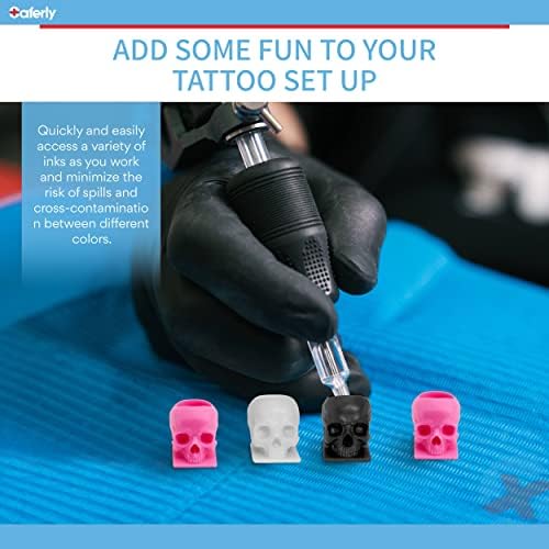Saferly Skull Tattoo Ink Caps Cups For Tattooing Disposable Pigment Holder With Base Microblading Permanent Makeup Tattoo Supplies Size #16 Large Bag Of 200 Black