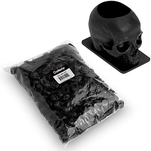 Saferly Skull Tattoo Ink Caps Cups for Tattooing Disposable Pigment Holder with Base Microblading Permanent Makeup Tattoo Supplies Size #16 Large Bag of 200 Black