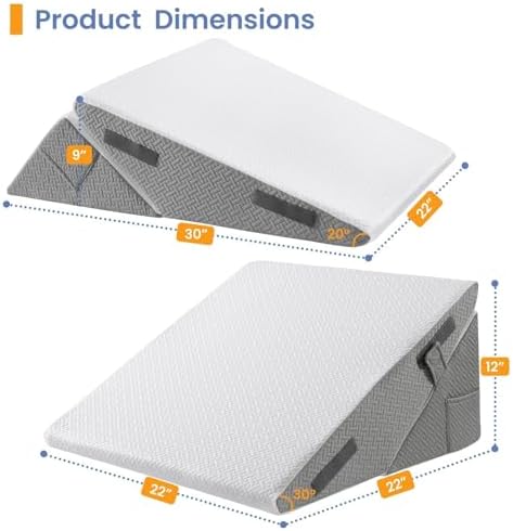 Sasttie Wedge Pillows For Adult 3PCS Adjustable Bed Wedge Pillow For Post Surgery Triangle Pillow Headboard With Bolster Cushion For Sleeping Acid Reflux Neck & Back Support White And Dark Grey