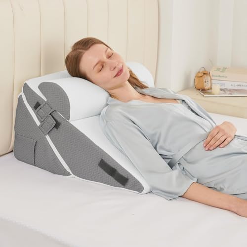 Sasttie Wedge Pillows for Adult 3PCS Adjustable Bed Wedge Pillow for Post Surgery Triangle Pillow Headboard with Bolster Cushion for Sleeping Acid Reflux Neck & Back Support White and Dark Grey
