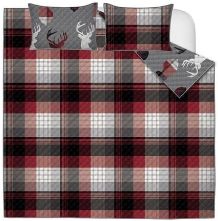 Sazana Reversible Plaid Printed Bedding 3 Piece / Bedspread Coverlet Quilt Set(Queen Classic Plaid)
