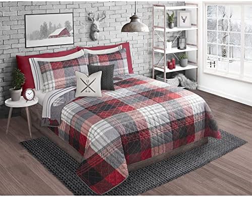 sazana Reversible Plaid Printed Bedding 3 Piece / Bedspread Coverlet Quilt Set(Queen Classic Plaid)