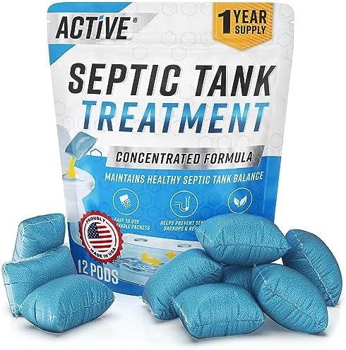 Septic Tank System Treatment Pods - 12 Dissolving Packets Enzyme-Producing Live Bacteria Solution 1 Year Supply Professional Eco-Friendly Maintenance Prevent Clogs Odor & Backups Made in USA