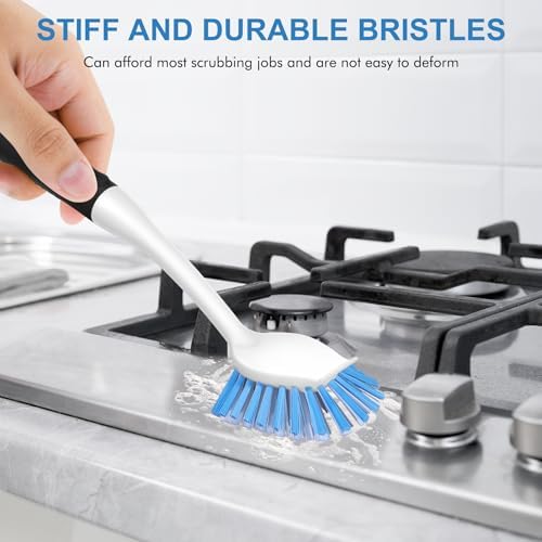 SetSail Dish Brush With Handle 2 Pack Stiff Bristles Dish Scrubber With Built-in Scraper Dish Scrub Brushes For Cleaning Dishes Pots And Pans Kitchen Sink Black-Blue