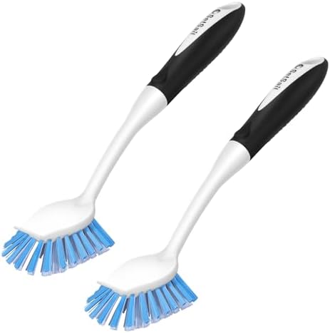 SetSail Dish Brush with Handle 2 Pack Stiff Bristles Dish Scrubber with Built-in Scraper Dish Scrub Brushes for Cleaning Dishes Pots and Pans Kitchen Sink Black-Blue