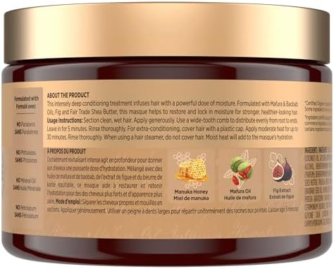 SheaMoisture Intensive Hydration Hair Masque Hair Treatment For Dry Damaged Hair Manuka Honey & Mafura Oil Deep Conditioning Treatment With Fig Extract 326 G