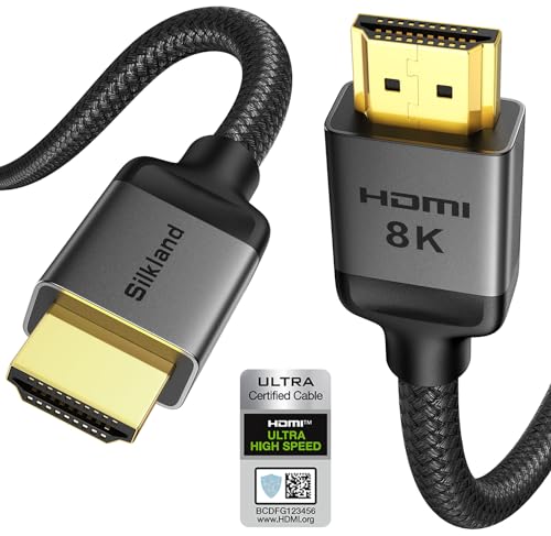 Silkland 10K 8K HDMI 2.1 Cable Certified [4K 240Hz 144Hz 120Hz 8K 60Hz] Ultra High Speed HDMI Cable 48Gbps (Upgrade Braided) HDR 10+ eARC HDCP 2.3 Compatible for Xbox/PS5/PS4/Roku TV-6.6ft