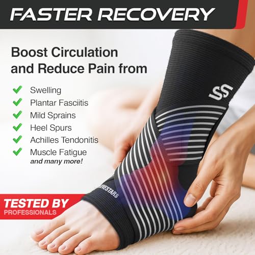 Sleeve Stars Ankle Brace For Women & Men Ankle Wrap For Sprain Compression Sleeve For Plantar Fasciitis Relief Easy Customizable Support: W/Removable Strap (Single/Black)