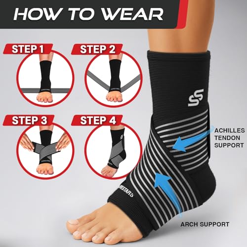 Sleeve Stars Ankle Brace For Women & Men Ankle Wrap For Sprain Compression Sleeve For Plantar Fasciitis Relief Easy Customizable Support: W/Removable Strap (Single/Black)