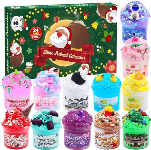 Slime Advent Calendar 2025 Christmas Countdown Calendars 24 Days of Surprises with Different Texture Slime and Toys Kit Funny Gifts for Toddler Kids Teens Girls Boys 4 5 6 7 8 9 10 11 12 Year Old