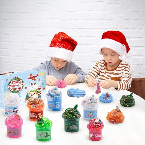 Slime Advent Calender 2025 For Kids Christmas Countdown Calendars 24 Days Of Surprises With Different Texture Slime Toy Kit Funny GIfts For Toddler Teens Girls 4 5 6 7 8 9 10 11 12 Year Old