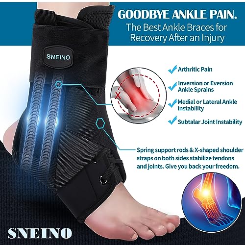 SNEINO Ankle Brace For Sprained Ankle Adjustable Lace Up Ankle Brace For Women & Men Ankle Stabilizer For Injury Recovery Sprain Joint Pain Ankle Support For Volleyball Running Sports. Medium