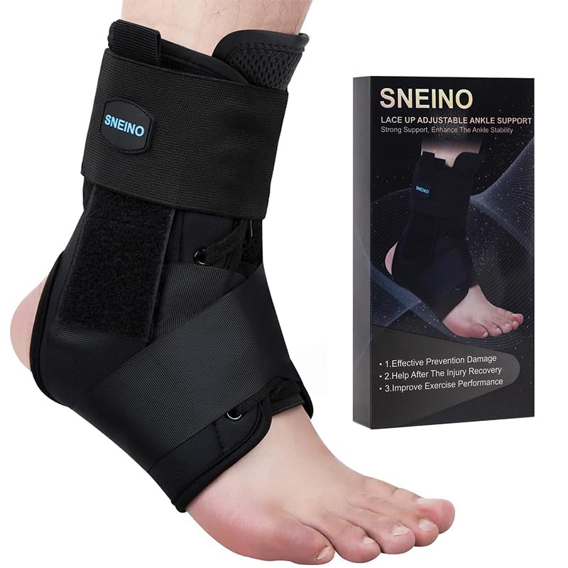 SNEINO Ankle Brace for Sprained Ankle Adjustable Lace Up Ankle Brace for Women & Men Ankle Stabilizer for Injury Recovery Sprain Joint Pain Ankle Support for Volleyball Running Sports. Medium