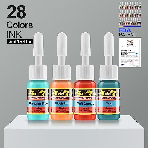 Solong Tattoo Ink Set 28 Colors Pigment Kit 1/6oz (5ml) Tattoo Supply Ink For Tattoo Kit TI1001-5-28