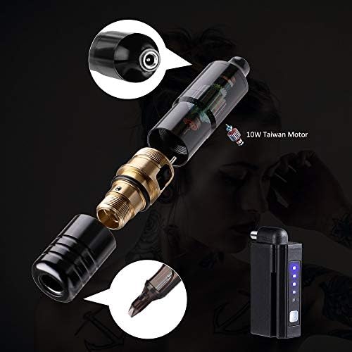 Solong Tattoo Pen Kit Rotary Tattoo Gun Machine With Wireless Tattoo Power Supply 50Pcs Cratridge Needles Black EM128KITPRD50-1