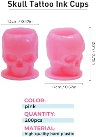 SOTICA 200pcs Skull Ink Caps - Disposable Tattoo Ink Cups For Tattooing & Makeup Pigment (Pink)