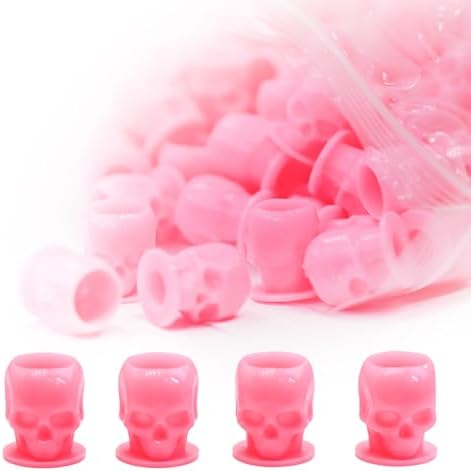 SOTICA 200pcs Skull Ink Caps - Disposable Tattoo Ink Cups for Tattooing & Makeup Pigment (Pink)