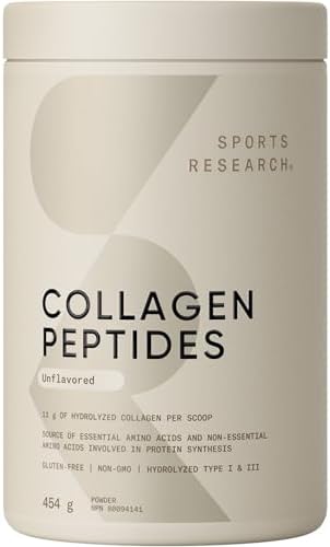 Sports Research Collagen Peptides - Hydrolyzed Type 1 & 3 Collagen Powder Protein Supplement for Essential Amino Acids - Easy Mixing Vital Nutrients & Proteins Collagen for Women & Men