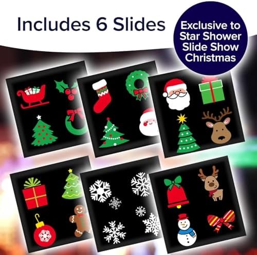 Star Shower Slide Show Christmas LED Projector AS-SEEN-ON-TV Showcase Your Home With Full-Color Holiday Remote Control Use 2 Or More For Spectacular Results Includes 6 Christmas Slides
