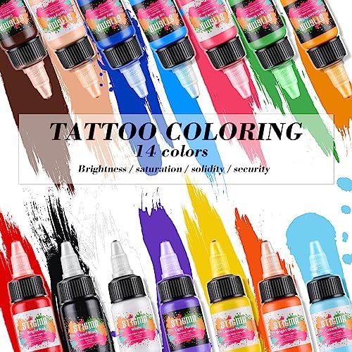 STIGMA 14Pcs Tattoo Ink Color Set 14 Colors Ink Set 1/2 OZ(15ml) Per Bottle Tattoo Pigments Colors For Tattoo Supply TI4303-15-14