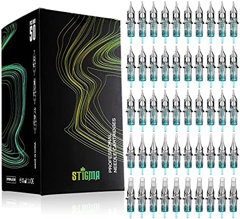 STIGMA Aquamarine Knight Tattoo Cartridge Needles 50pcs Assorted Sizes 0.35mm RL+RM (1203RL 1205RL 1207RL 1209RM 1215RM) Round Liner/Round Magnum EN02B-50KIT-X