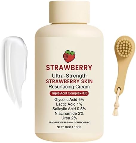 Strawberry Skin Resurfacing Cream with Exfoliating Bath Brush Ultra Strength Exfoliating Treatment Cream with Triple-Acid Complex for Rough & Bumpy Skins Improves Skins Tone Texture (118g)
